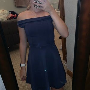 Lulus Off Shoulder Navy Formal Mini Dress